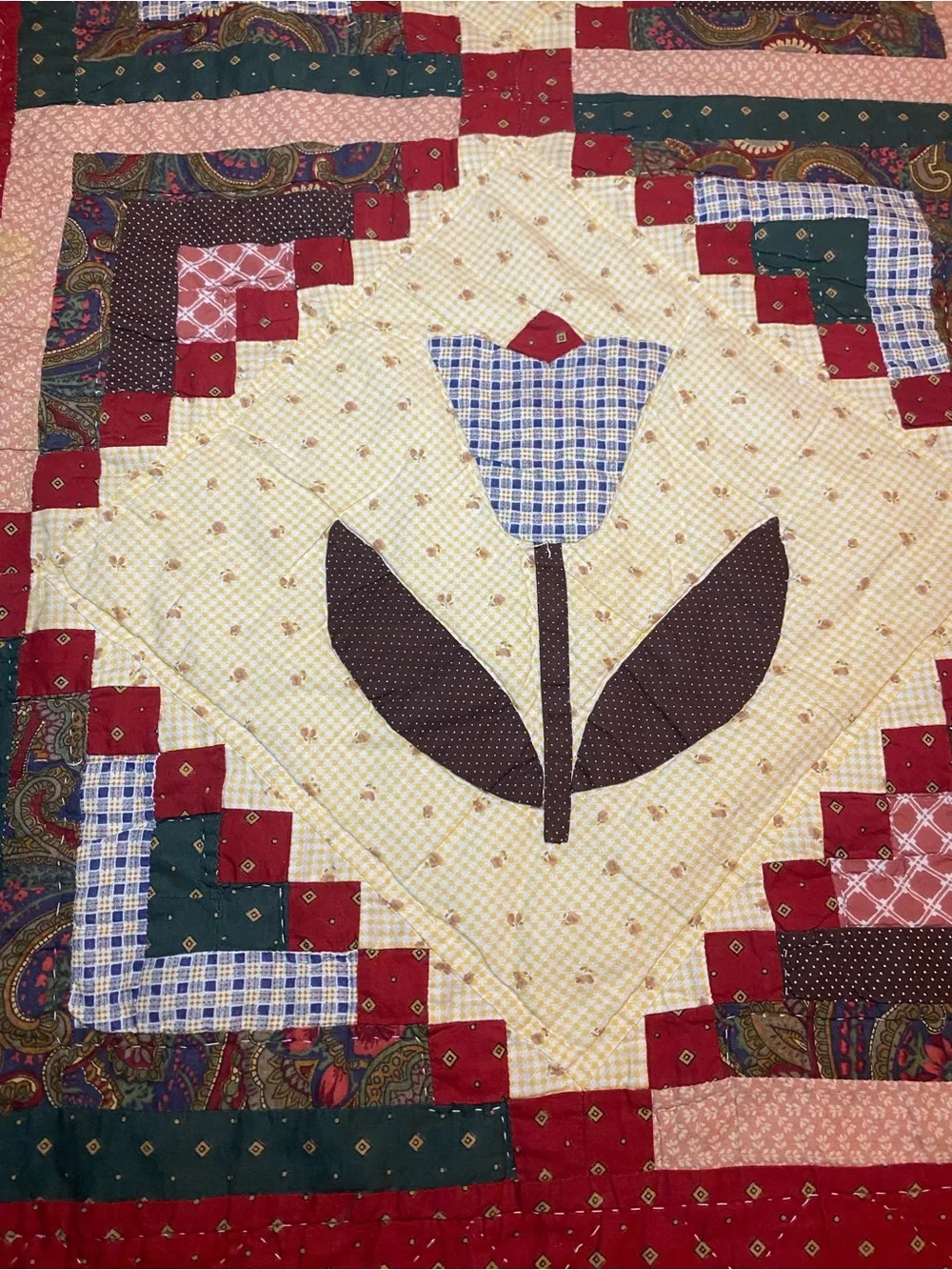 Vintage Patchwork Quilt floral pattern in Multi-color design Queen/Full 1993